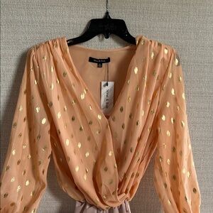 Vici Sage & Bark Peach Blouse with Gold Accents